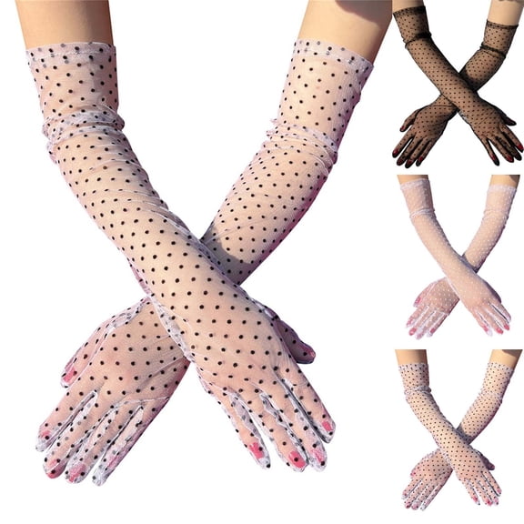 Black Lace Gloves Women Halloween Costume Gloves Polyester Floral Long Sheer Gloves for Halloween A