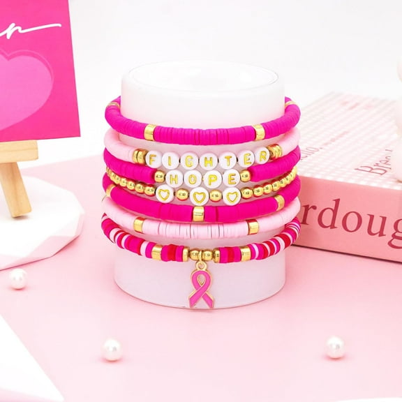 DASAW-Valentines Bracelet for Women Clay Bead Bracelet Heishi Surfer Bracelets Set Love Heart Valentines beaded Bracelets Bulk Cute Pink Red Stackable Stretch Bracelets for Valentines Accessories Jew