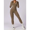thumbnail image 6 of Women Long Sleeve Workout Jumpsuit Zip Up Romper Bottom Pants Bodysuit Bodycon Camel Brown M, 6 of 9