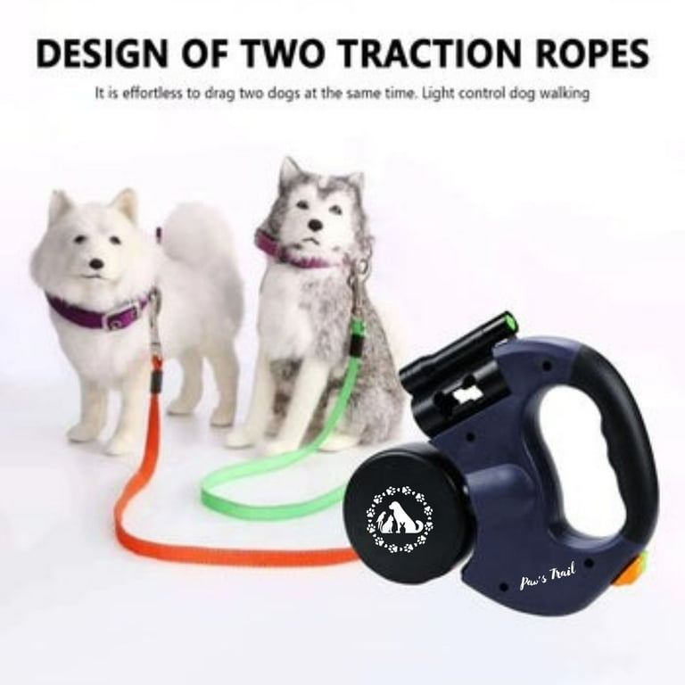 Paw s trail Double Retractable Dog Leash for Two Dogs Up to 50 lbs Per Dog 10 ft Coupler Dog Leashes for Small Medium Dogs One Locked System Non
