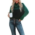 thumbnail image 2 of hirigin Women Sweater, Long Sleeve Turtleneck Contrast Color Knit Pullover for Casual Daily, 2 of 9