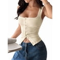 thumbnail image 2 of Womens Square Neck Button Down Ribbed Tank Tops Cute Sleeveless Summer Tops Apricot XL, 2 of 7