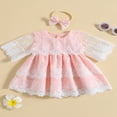 thumbnail image 2 of Robe Fille Dentelle Fleur Demi Manche Col Rond en Mesh Robe avec Bandeau, 2 of 9