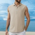 thumbnail image 3 of TANGQIOP Men T-Shirts Short Sleeve Half-Placket Sleeveless Base Layer Undershirts Outdoor Casual Vest Quick Dry Breathable Khaki XXL, 3 of 4