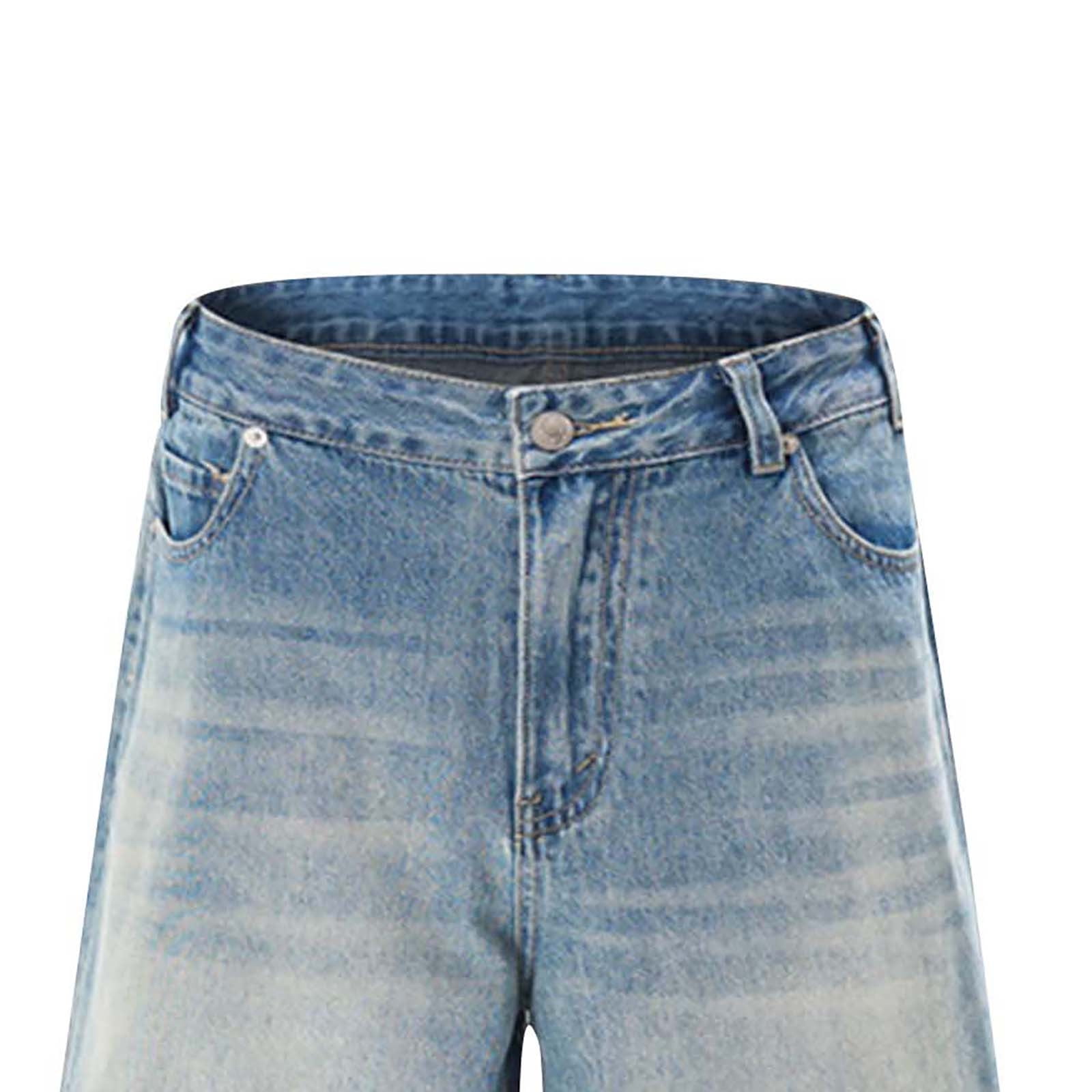Mens Baggy Jean Shorts Loose Fit Long Denim Shorts Vintage Washed Below Knee Jorts Streetwear Hip Hop