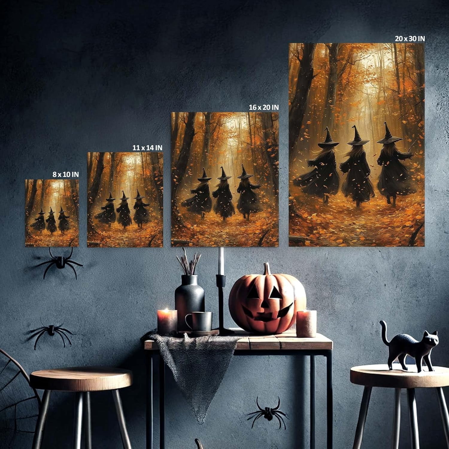 ART Halloween Canvas Wall Decor, Witchy Bubblebath Bathroom Decor Black Cat Pictures Print Academia Halloween Poster for Dorm Party Decor