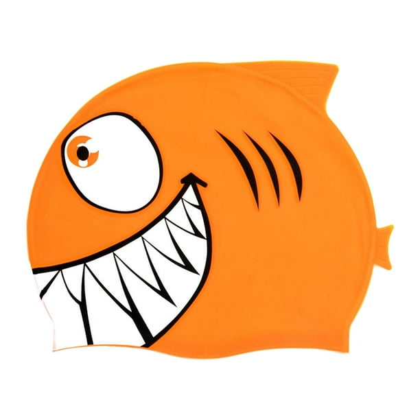 Forma de pescado gorra de natación gorro de trajes de baño lindo cómodo fácil de poner y apagar ropa de baño para niños para niños adolescentes niñas Naranja
