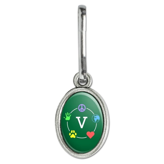 Vegan Values Circle Antiqued Oval Charm Clothes Purse Suitcase Backpack Zipper Pull Aid