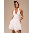 thumbnail image 5 of White Deep V-Neck Halter Slim Fit Puff Skirt Mini Dress, Elegant Solid White Dress For Beach Holiday Or Graduation, 5 of 8