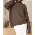 thumbnail image 6 of Women Mock Neck Sweater Chunky Long Sleeve Knitted High Low Hem Trendy Fall Winter Jumper Top Camel Color One size, 6 of 10