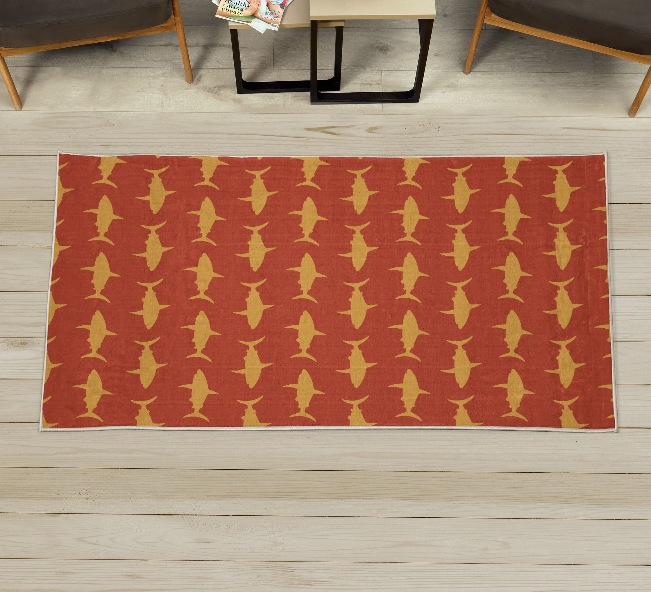 Sea Animals Decorative Rug, Sharks Swimming Horizontal Silhouettes ...