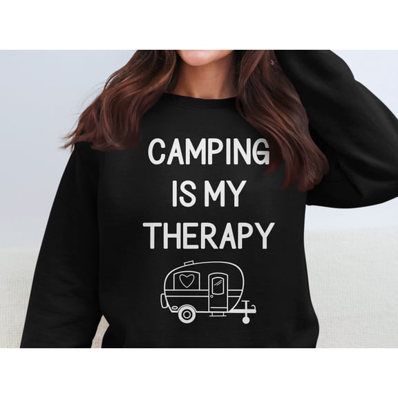 Camping Is My Therapy Sweatshirt, Cozy Camping Sweatshirt, Outdoors Lover Gift, Camping Apparel, Camper Hoodie, Hiking Adventure Shirt (S, Black)