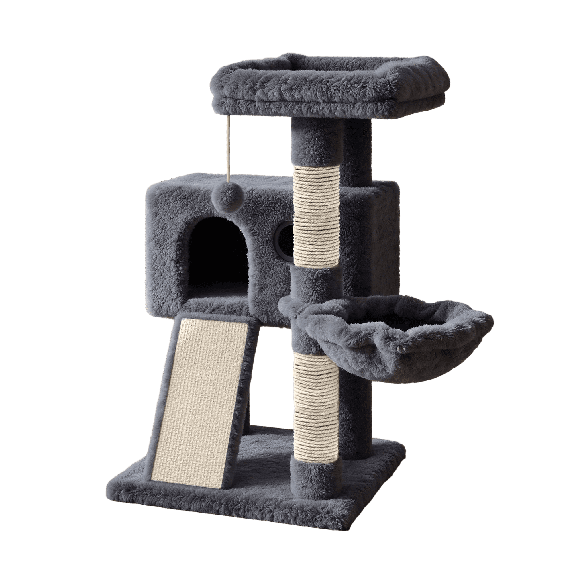 Amolife 36.6" Cat Tree Tower for Indoor Cats, Cat Condo with Plush Perch, Sisal Scratching Posts & Ramp, Cozy Cat Furniture, Blue