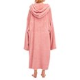 thumbnail image 3 of Kmbangi Women Velvet Sleeping Robe, Long Sleeve Hooded Neck Kangaroo Pockets Solid Color Nightwear, 3 of 8