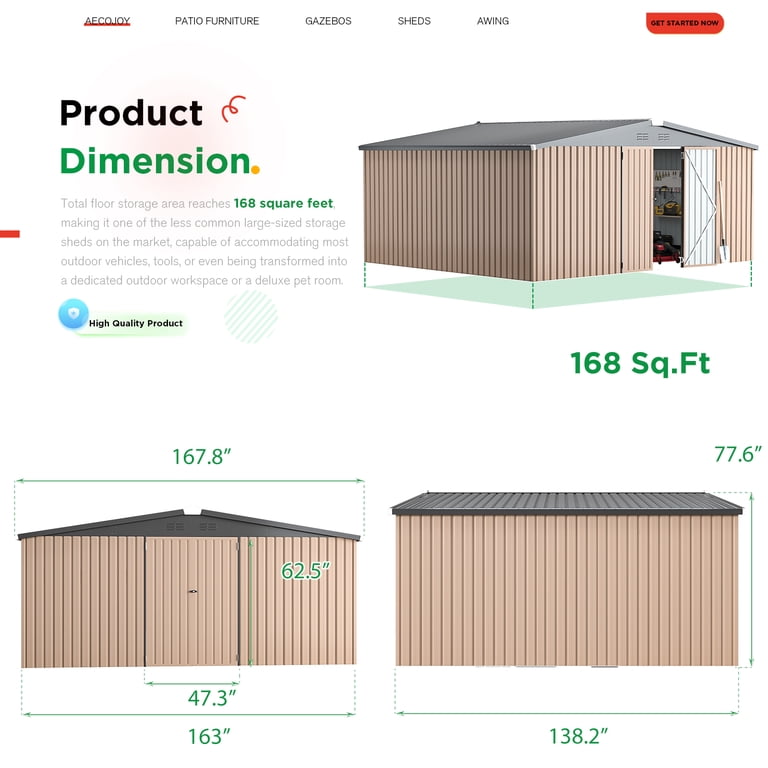 YODOLLA 14x12 ft Outdoor Metal Storage Shed, Sliding Roof