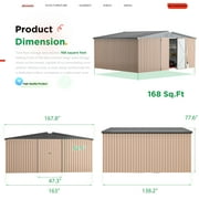 YODOLLA 14 x 12 ft. Outdoor Metal Storage Shed with Sliding Roof & Lockable Door