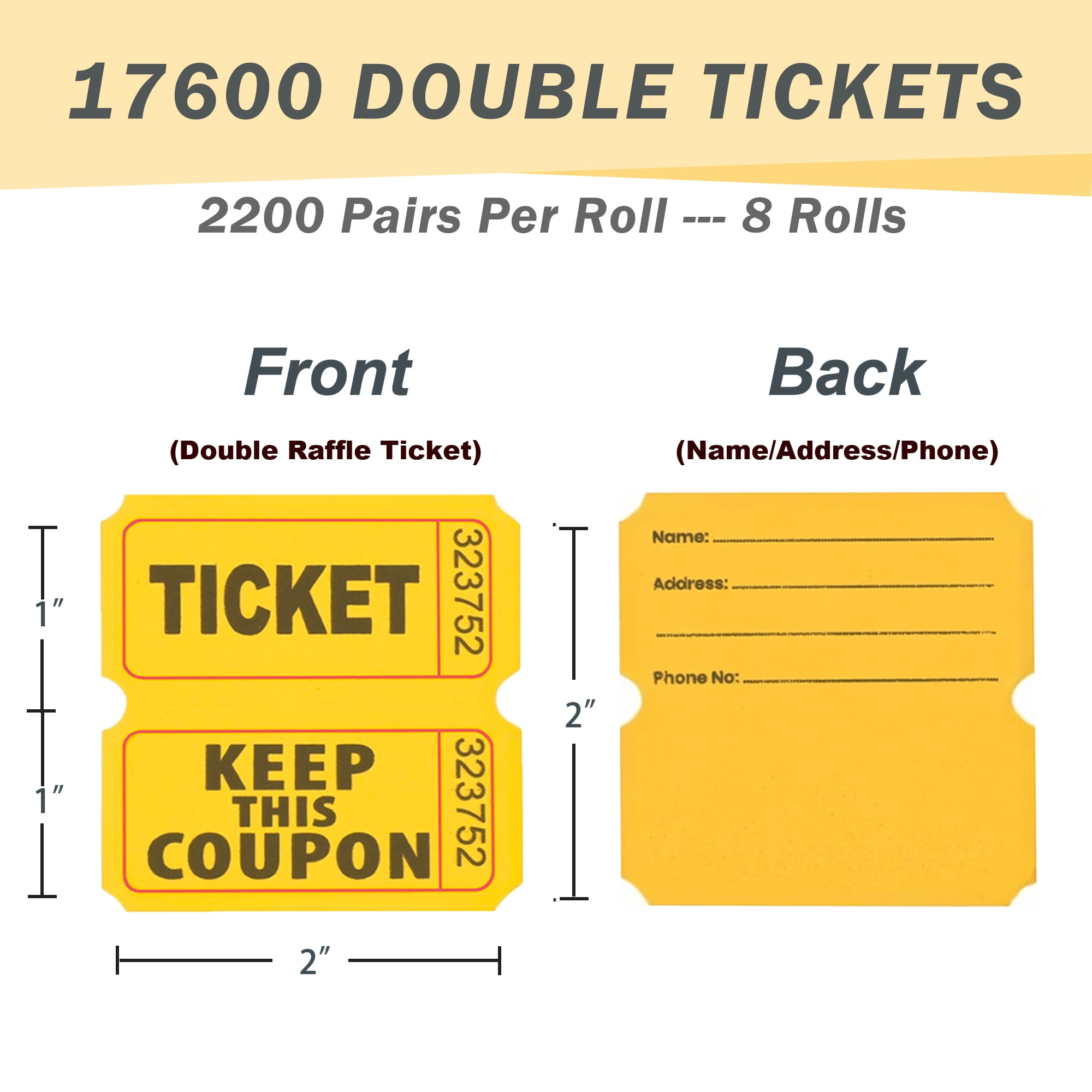 Homrelaxy 17600 Double Raffle Tickets, 2200 Tickets Per Roll, Assorted 50/50 Raffle Tickets Roll for Events, Entry, Carnivals, and Door Prizes(Blue/Red/Green/Yellow/Orange/Purple/White/Pink)