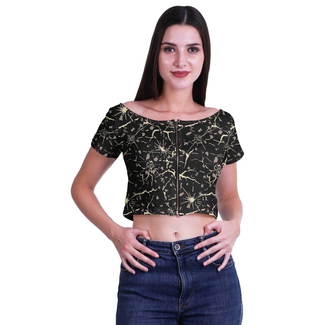 Moomaya Tunique Courte en Viscose Imprimée à Manches Courtes avec Fermeture Éclair pour Femmes Été