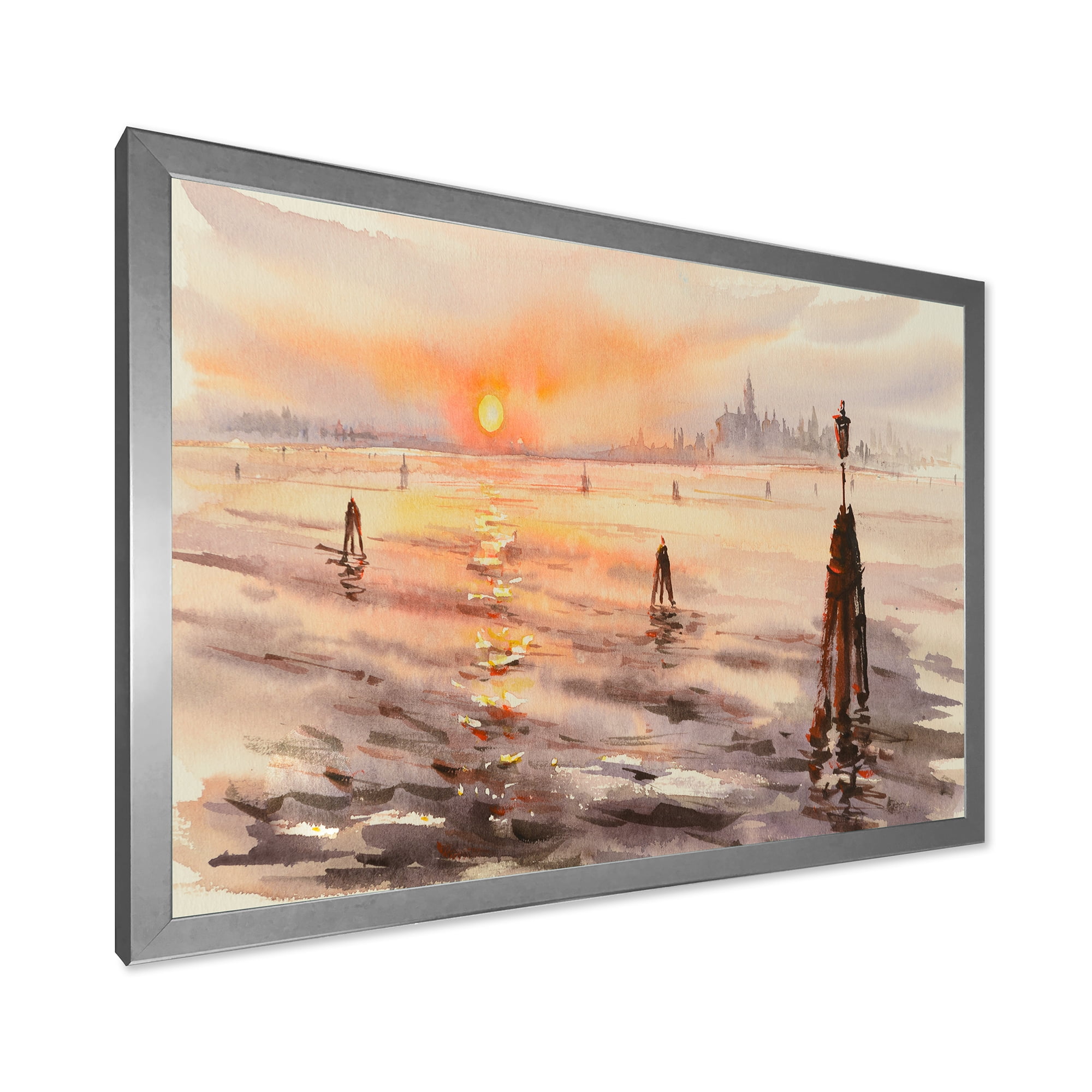 Designart 'Panorama of Venice Laguna Beach At Sunset' Nautical & Coastal Framed Art Print