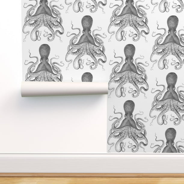 Commercial Grade Wallpaper 27ft X 2ft Octopus Kraken Vintage Style Steampunk Charcoal Beige Tan Taupe Traditional Wallpaper By Spoonflower Walmart Com