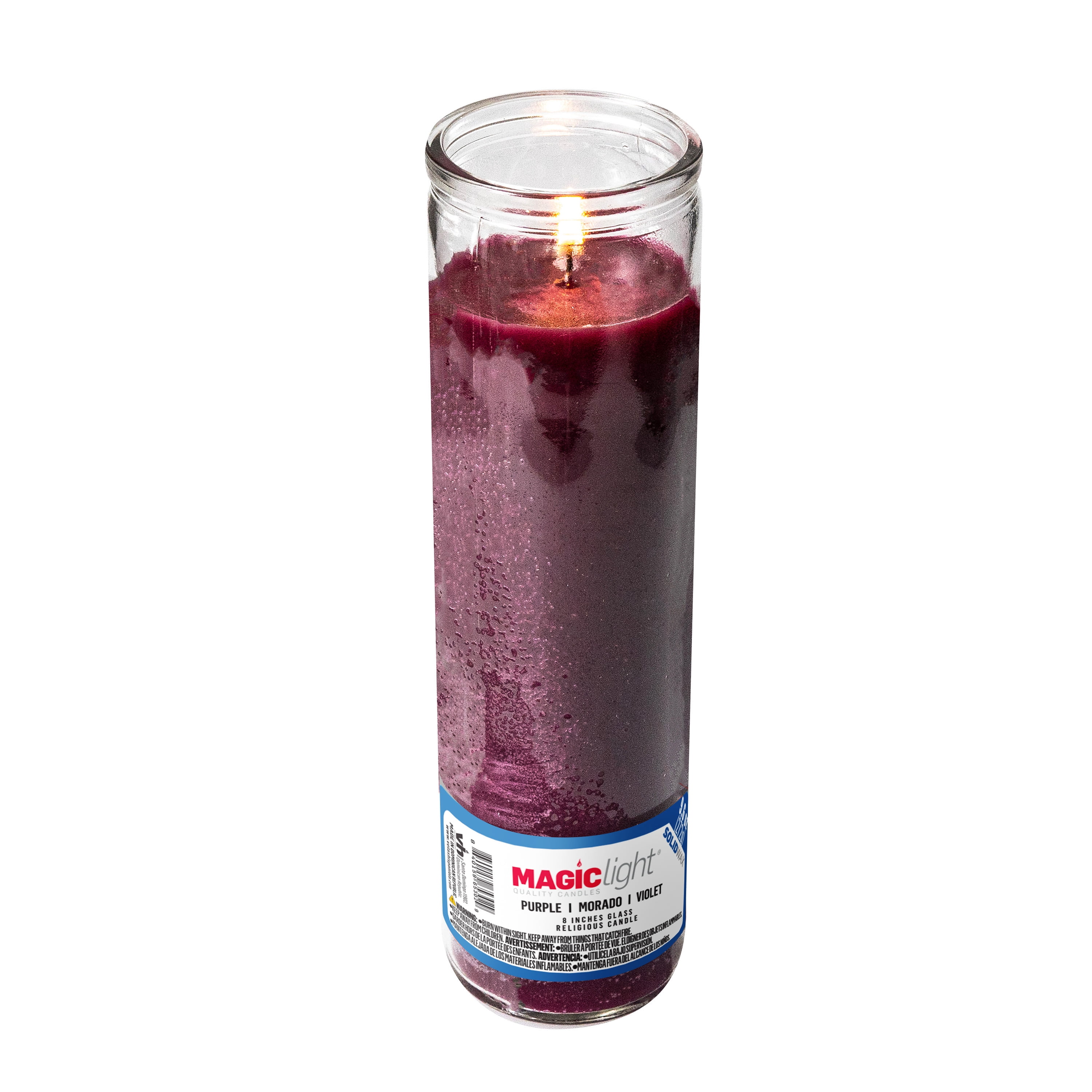 (4 pack) MagicLight Religious Candles 9.6 oz - Clear Glass Jar, Unscented Purple Wax