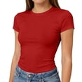 thumbnail image 3 of Lumtrix Womens Short Sleeve Tops Crew Neck Slim Fit Basic Tees Summer Y2K Solid Color T Shirts Purple Pink S, 3 of 8