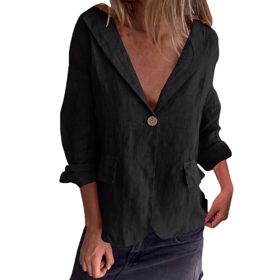 Outfmvch Cotton Button Down Shirts for Women Lapel Gauze Tops Linen Tops for Women Linen Button Down Shirt Women V Neck Tops Outfits Boho Ethnic Style Peasant Tee Black L