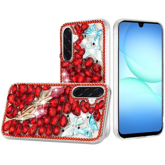 For Samsung A17 5G Full Diamond with Ornaments Case Cover - Red Exquisite Garden