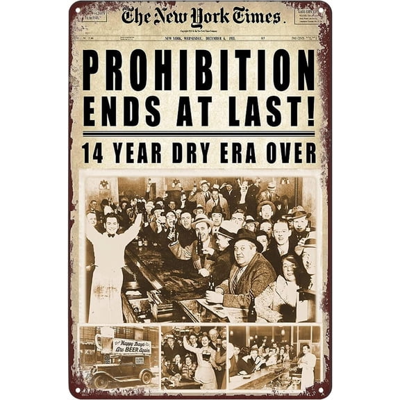 8 x 12 in Metal Tin Sign - Vintage Metal Signs Prohibition End At Last Newspaper Poster 1933 Repeal Tin Sign Wall Art Decor Plaque for Home Beer Bar Pub Cafe Club Office Hotel Shop Garage Living Room