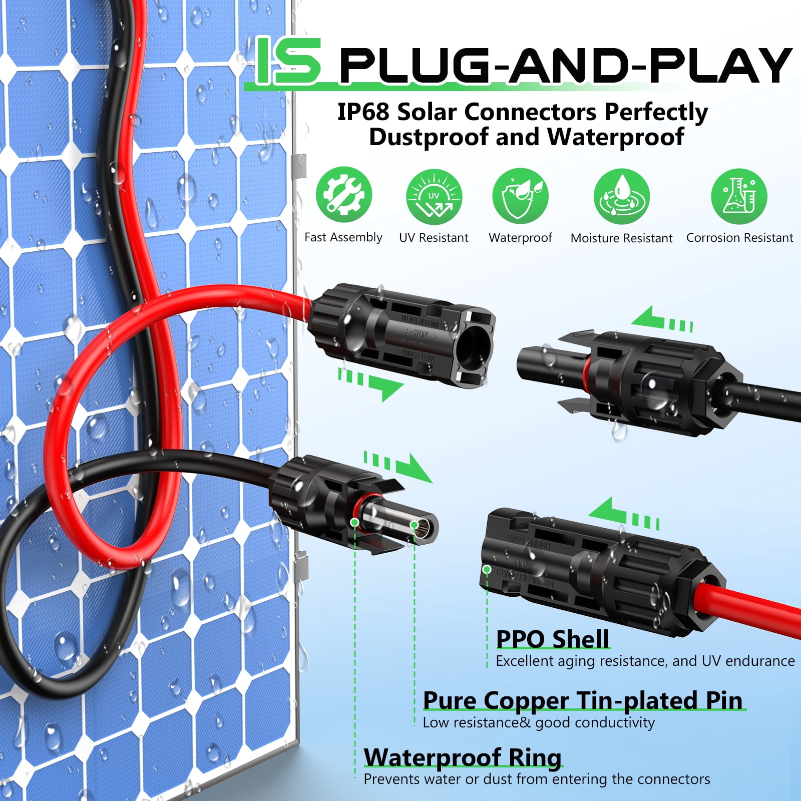 10AWG XT60 Solar Extension Cable - 3/10/15/20/25/30/40/50FT Heavy Adapter Cable XT60i Connector for Portable Power Station, Solar Panel, Battery