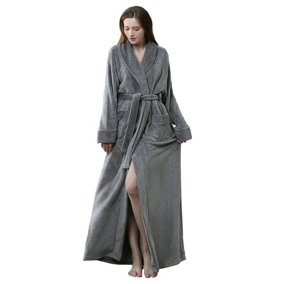 Womens Long Robe Soft Fleece Fluffy Plush Bathrobe Ladies Winter Warm Housecoat