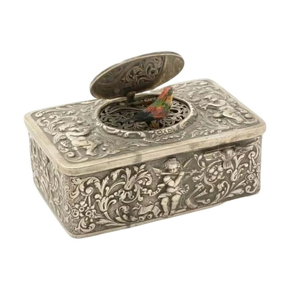 European Three-Dimensional Embossed Bird Music Box Mechanical Singing Bird Automaton Vintage Wind Up Music Box with Spring Key Gift Box for Home Decor Birthday Anniversary Elegant Collectible