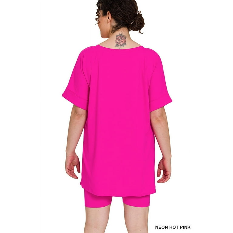 Zenana Women's Brushed DTY Microfier V-Neck Short Sleeve Hi Zenana Women's Brushed DTY Microfier V-Neck Short Sleeve Hi