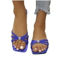 thumbnail image 4 of Women's Flat Sandals Summer Comfortable Square Open Toe Slip On Leather Slide Sandals Blue 5.5, 4 of 7