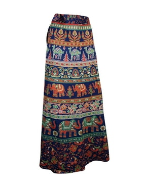Mogul Women Beautiful Animal Print Wrap Around Skirt Long Cotton Resort Wear Cover UP Dress