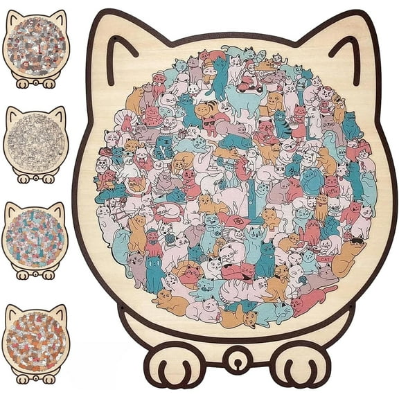 135-Piece Morandi-Colored Cat Shaped Wooden Jigsaw Puzzle, Cats Shaped Wooden Puzzle, Unique Animal Pieces, CreativePuzzle Gifts for Cats Lovers or Puzzle Fans, Home Decor