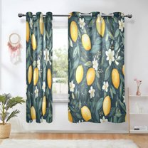 Yayeee Window Curtains Set of 2 for Living Room Light Filtering 63"x42", Blue Floral Lemons
