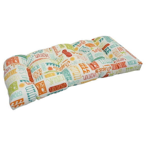 Blazing Needles 42 x 19 in. U-Shaped Patterned Spun Polyester Tufted Settee & Bench Cushion, Summer Fun Citrus