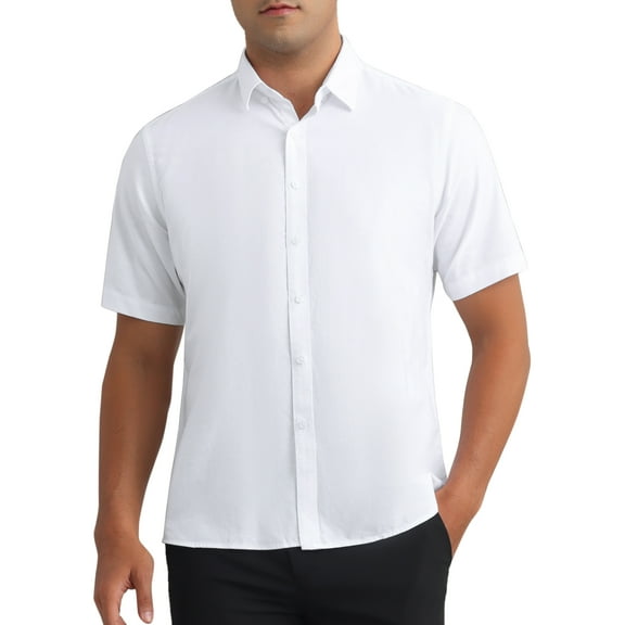 INSPIRE CHIC Men's Solid Dress Shirts Short Sleeve Cotton Regular Fit Button Down Formal Oxford Shirt S White