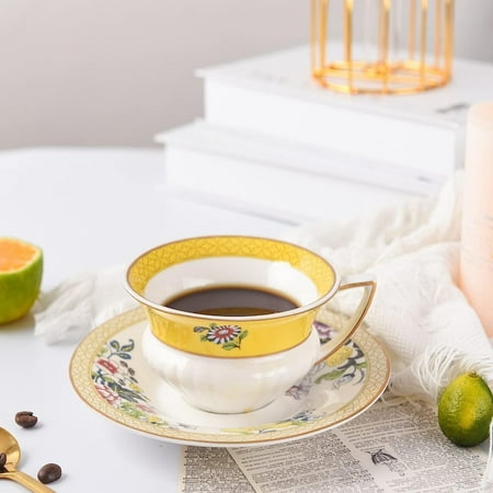 

YIRENWL Elegant refined and sophisticated white ceramic drinkware set - stunning handcrafted duo of tea and coffee cup and saucer - perfect wedding present for coffee lovers and tea ent
