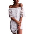 thumbnail image 1 of Mini vestido elegante holgado de manga corta con encaje floral vintage y hombros descubiertos para mujer Adepaton WRMH-229-15, 1 of 5