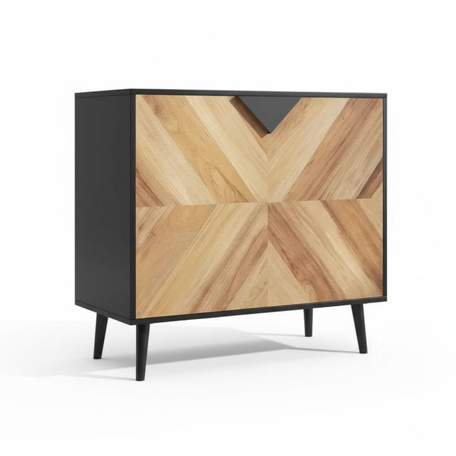 Garvee Storage Cabinet 31.5 x 15.8 x 29.3", Geometric Patterns Sideboard, Oak & Black