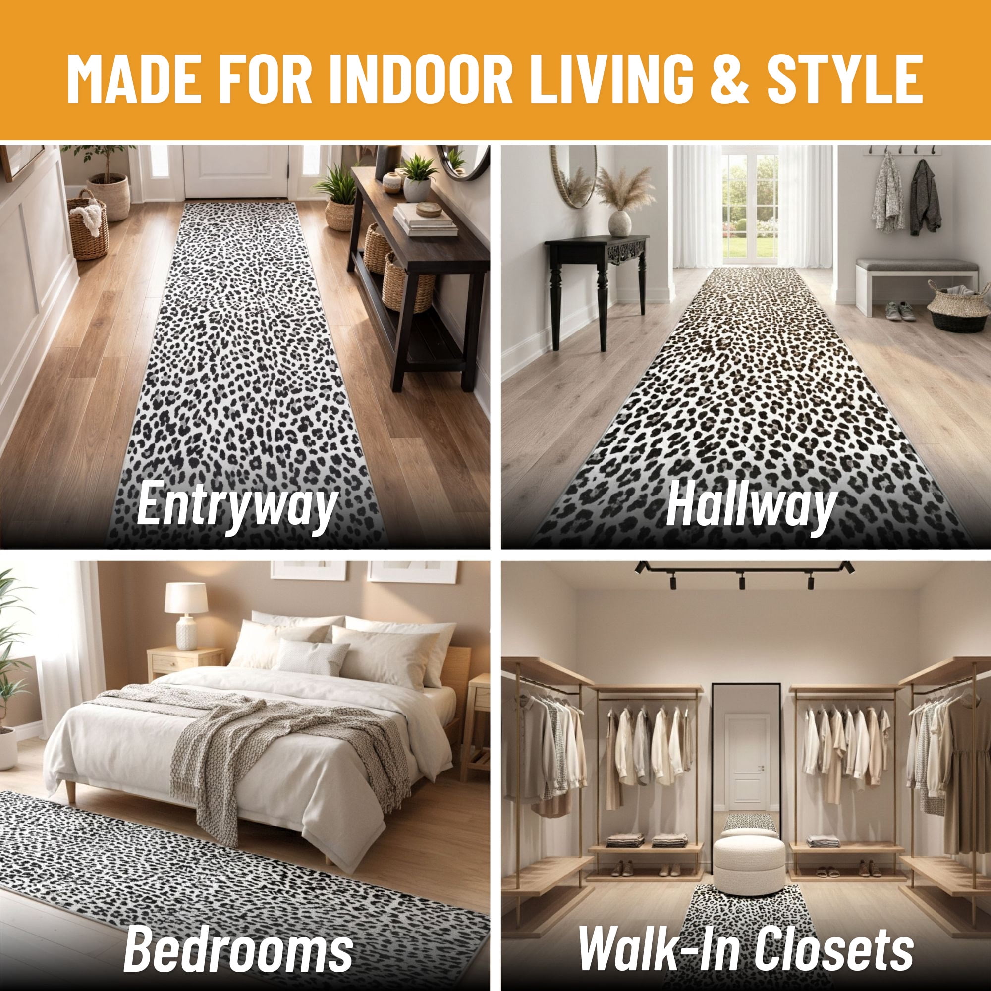 Ottomanson Aisle Runner Rug 1'10.5" x 49' Soft Non-Slip Indoor Rug, Leopard Print Black & White