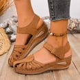thumbnail image 2 of UTTOASFAY Womens Sandals Summer Ladies Shoes Wedge Heel Retro Hollow Out Casual Women's Sandals Khaki 9.5, 2 of 9
