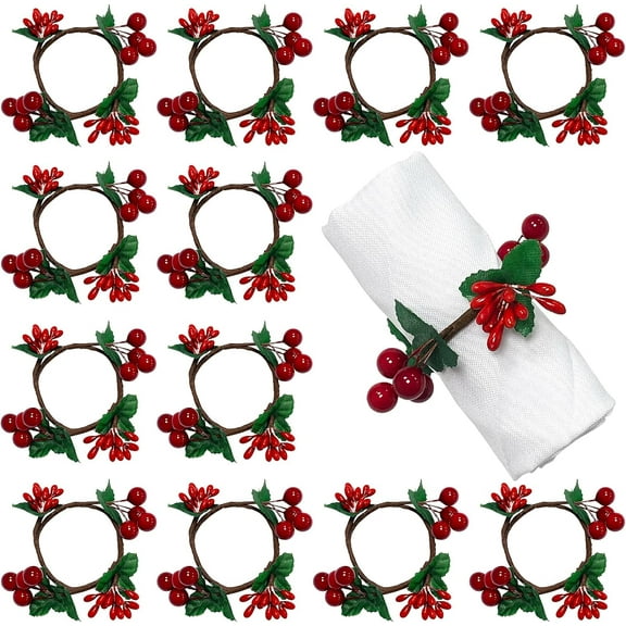 Dalrosia Rustic Napkin Ring Serviette Holders Handmade Red Berry Table Decorations for Wedding Christmas Thanksgiving New Year Valentine's Banquet Birthday Party