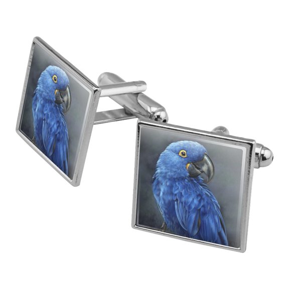 Hyacinth Macaw Parrot Square Cufflink Set - Silver or Gold
