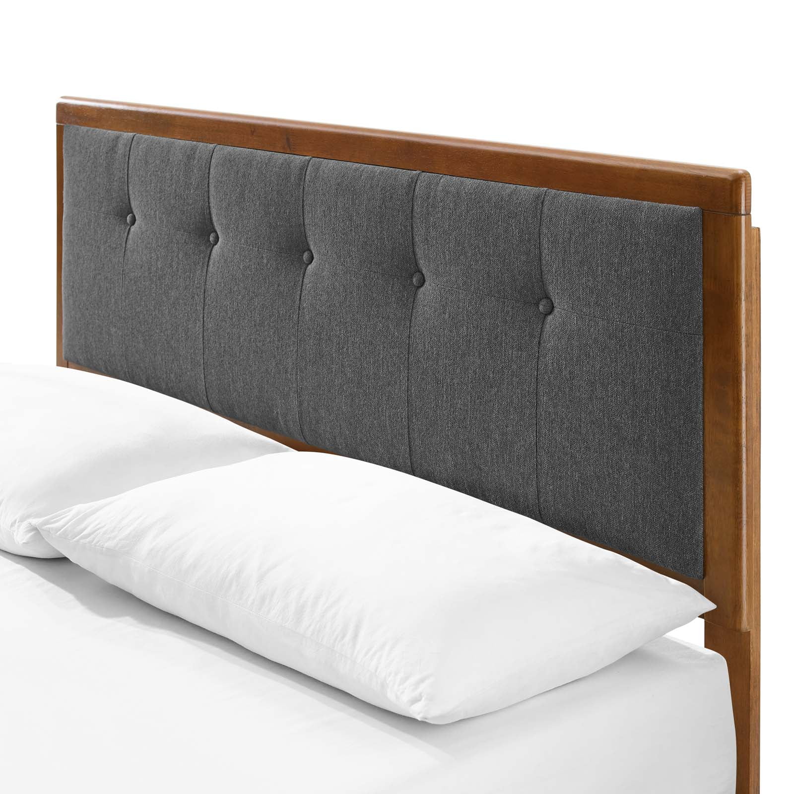 Platform Bed Frame, King Size, Wood, Brown Walnut Grey Gray, Modern Contemporary Urban Design, Bedroom Master Guest Suite