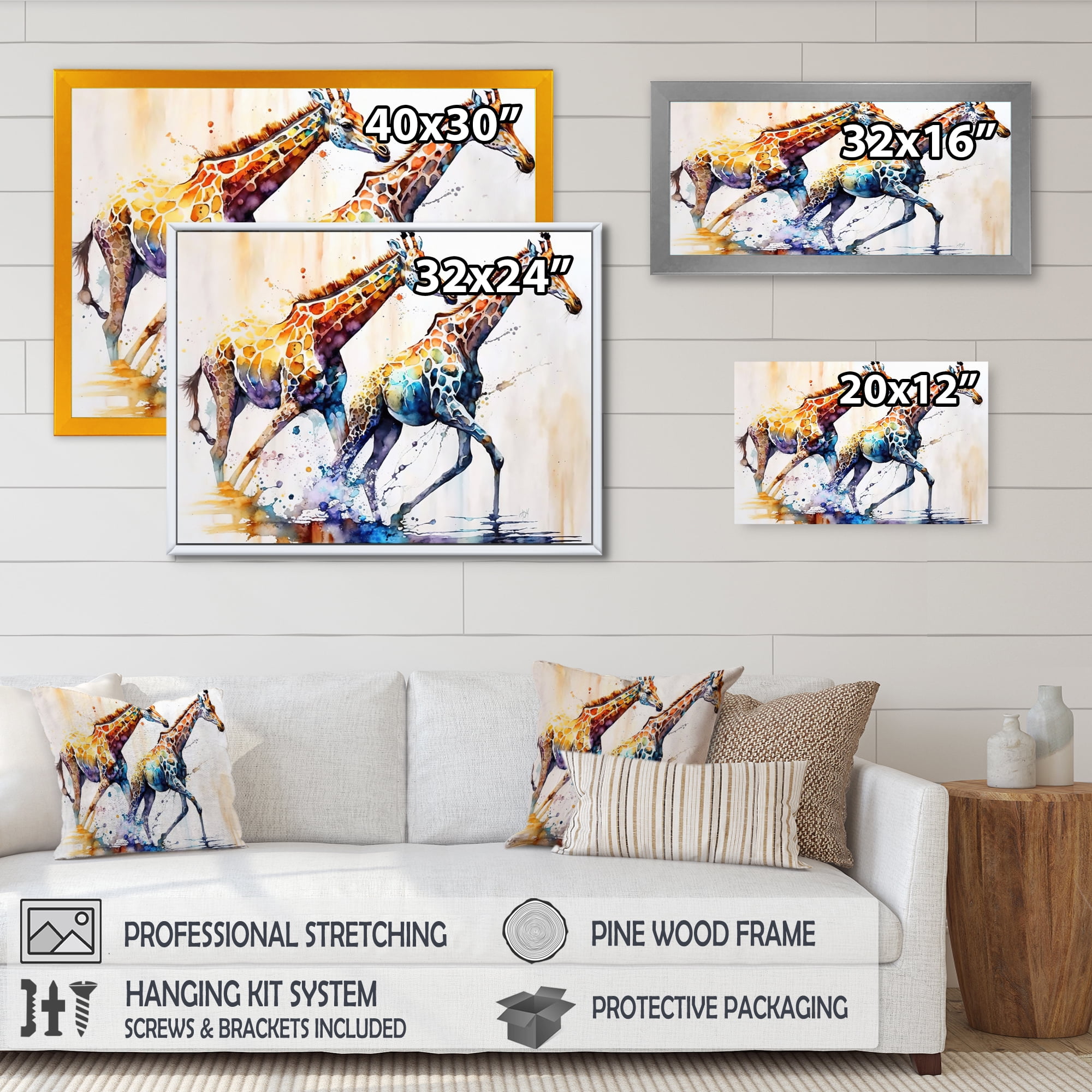 Designart Giraffs Running Canvas Wall Art
