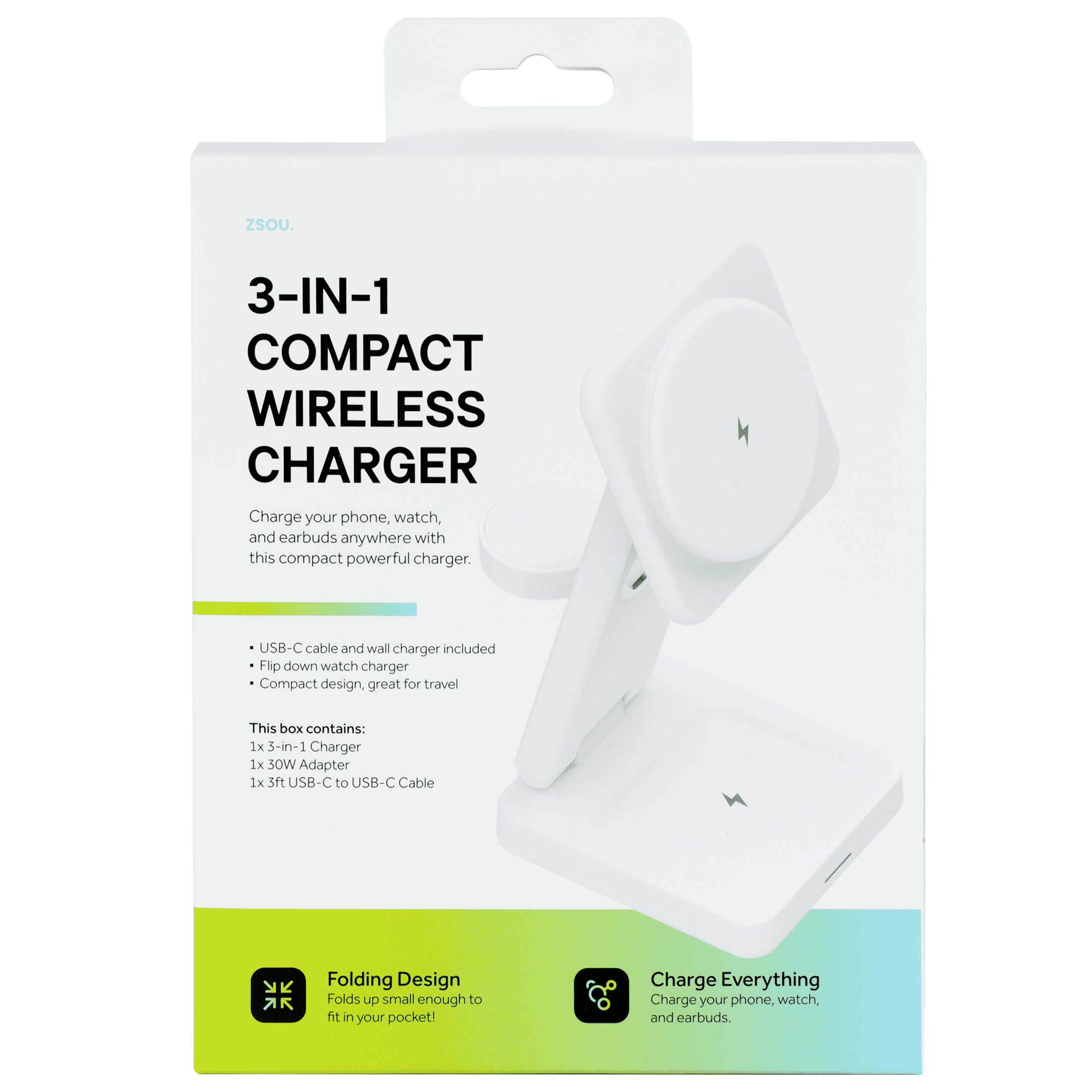 ZSOU 3-in-1 Foldable Magnetic Charging Station, Wireless Charger for iPhone, Apple Watch, and AirPods