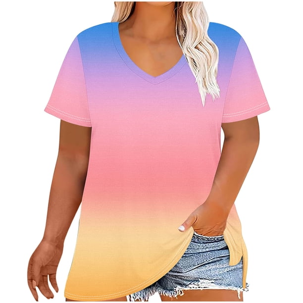 Camiseta de Base de Impresión de Manga Corta con Cuello en V para las Mujeres, Más Tamaño Estante de Imitación Casual Superior
